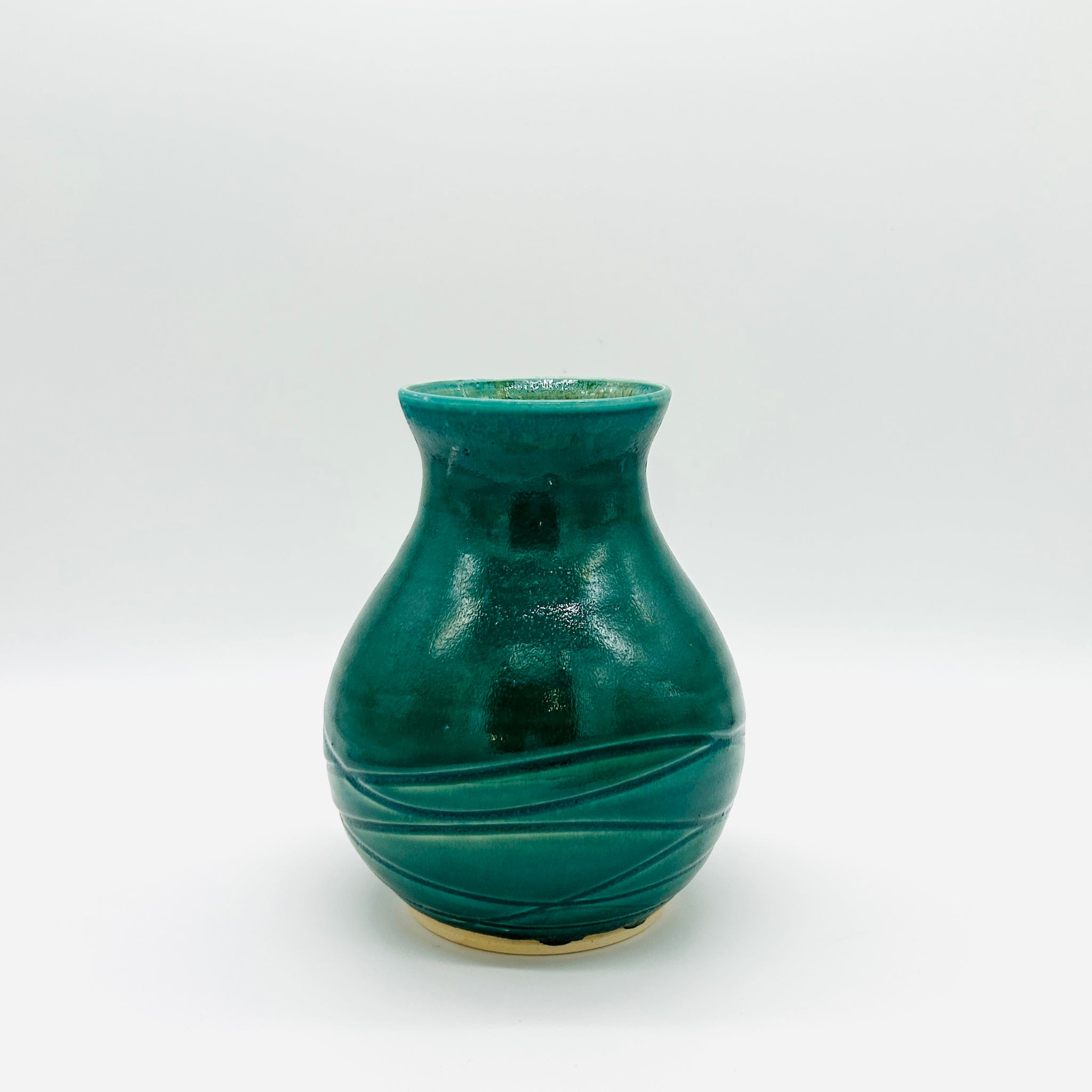 Deep Jade Wave Carved Bellied Vase