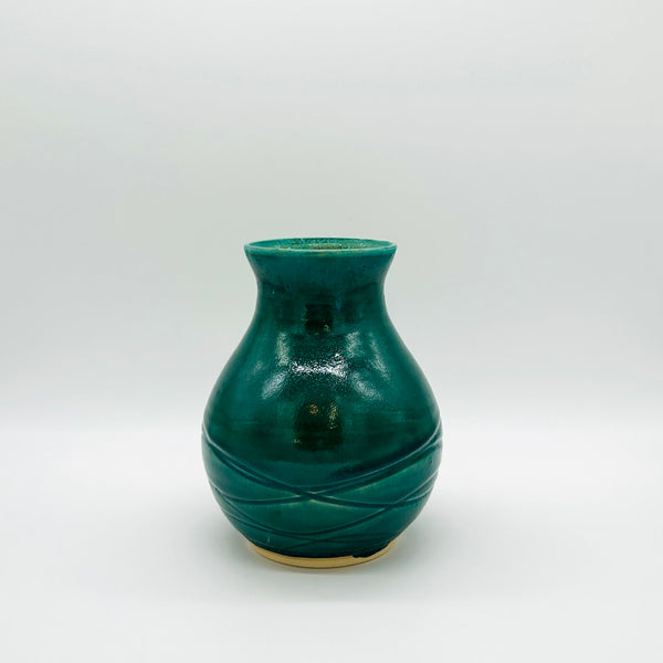 Deep Jade Wave Carved Bellied Vase