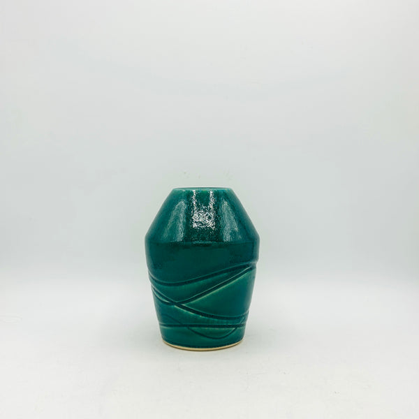 Deep Jade Wave Carved Bellied Vase