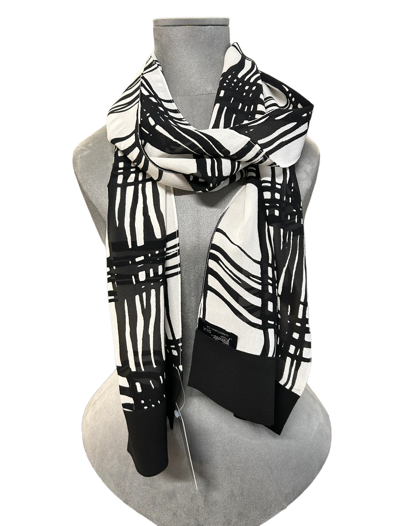 Black & White Crepe Silk Scarf